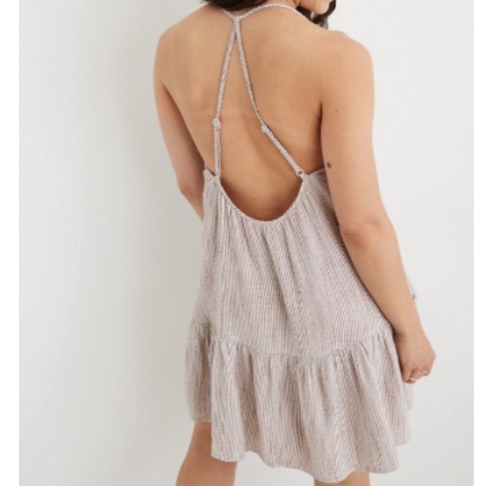Aerie striped linen beige sun dress